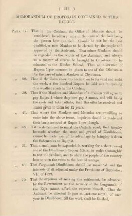 Memorandum of proposals contained in this report