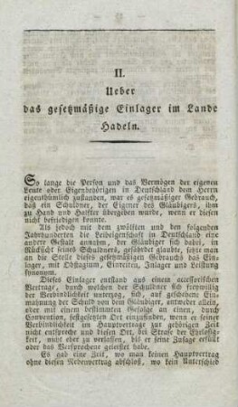 Ueber das gesetzmäßige Einlager im Lande Hadeln
