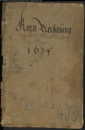 Korn-Rechnung der Oberkellnerei Arnsberg