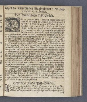 Folgen die Fürnehmsten Begebenheiten / des abgewichenen 1708. Jahres.