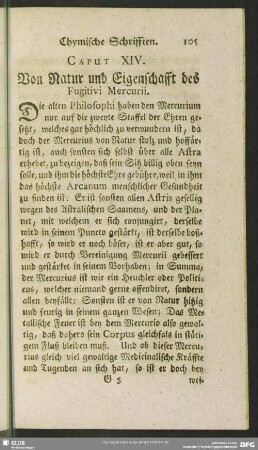 Caput XIV. Von Natur und Eigenschafft des Fugitivi Mercurii