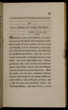 II. Der Onkel an seine Neffen.