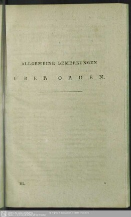Allgemeine Bemerkungen Über Orden