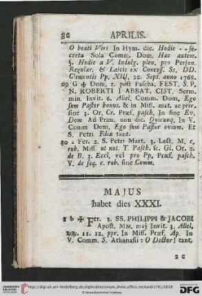 Majus habet dies XXXI.