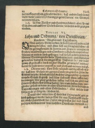 Titulus VI. Lohn und Ordnung/ von Dienstboten/ Knechten/ Mägden und Taglöhnern.