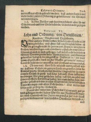 Titulus VI. Lohn und Ordnung/ von Dienstboten/ Knechten/ Mägden und Taglöhnern.