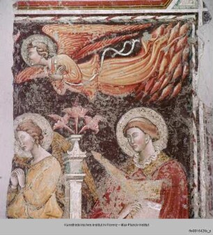 Heiliger Stephanus (?), Johannes der Täufer, Engel und Apostel