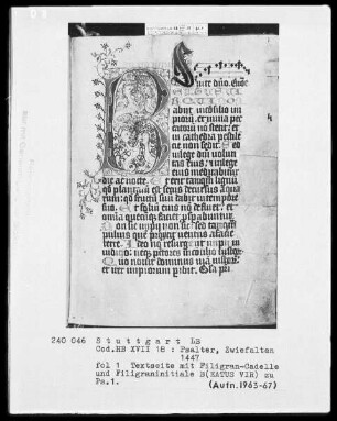 Psalterium — Initiale B (atus vir), Folio 1 verso