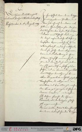Schreiben an den General-Feldmarschall Prinz v. Waldeck