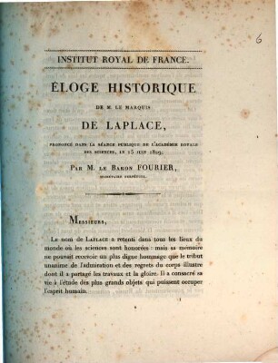 Éloge historique de M. le marquis de Laplace