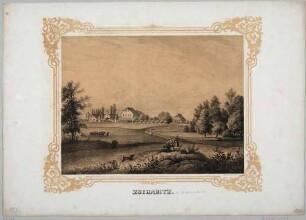 Das Rittergut in Zschauitz bei Großenhain (Großenhain-Zschauitz) nördlich von Dresden, Blatt aus dem Album der Rittergüter und Schlösser im Königreiche Sachsen