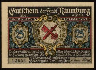 Gutschein der Stadt Naumburg a. Saale über 25 Pfennig