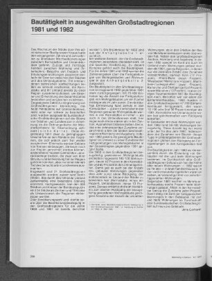Bautätigkeit in ausgewählten Großstadtregionen 1981 und 1982