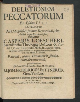 Deletionem Peccatorum Ex Psalm. LI. v. I.