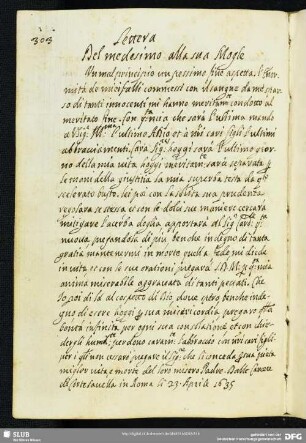 [Text 12:] Lettera scritta del Medemo a sua Mogle