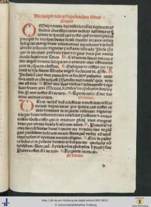 Hic incipit ordo ad sepeliendum funus.