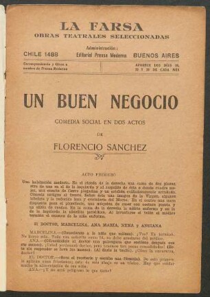 Un buen negocio : comedia social en dos actos