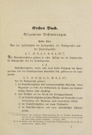 1, Erster Titel. Von der Zuständigkeit der Landgerichte, der Amtsgerichte und der Handelsgerichte. §§ 1. bis 13.