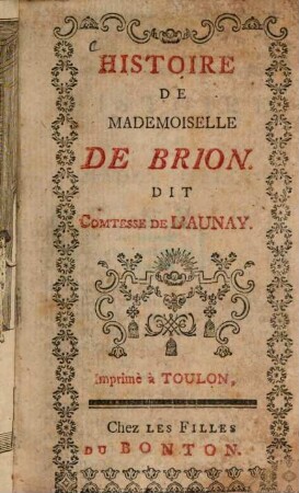 Histoire De Mademoiselle Brion, Dit Comtesse De Launay