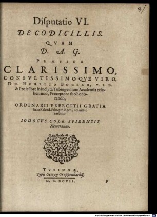 Classis II. disp. VI. de codicillis