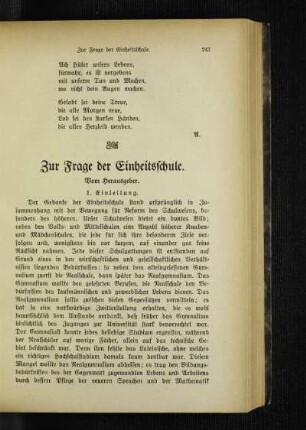 Zur Frage der Einheitsschule