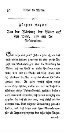Fünftes Capitel. Von der Würkung der Bäder auf den Puls, und auf die Respiration.