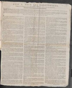 Avis A Tous Les Concitoyens, Gréanciers de la Commune et de la dette publique en général qui doit être portéesur le grand livre : Extrait du Décrét des 15., 16., 17. et 24. Août dernier