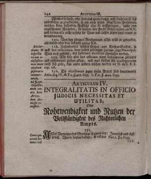Articulus IV. Integralitatis In Officio Judicis Necessitas Et Utilitas.