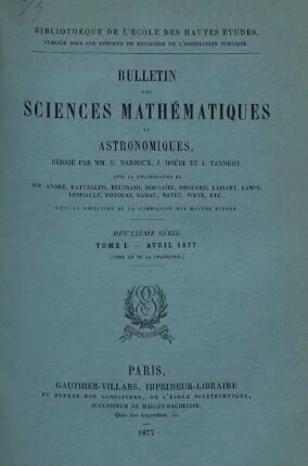 Tome I. - Avril 1877.