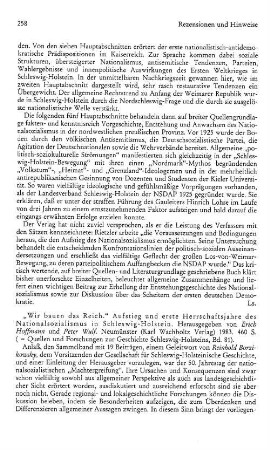 "Wir bauen das Reich", Aufstieg und erste Herrschaftsjahre des Nationalsozialismus in Schleswig-Holstein, hrsg. von Erich Hoffmann und Peter Wulf, (Quellen und Forschungen zur Geschichte Schleswig-Holsteins, 81) : Neumünster, Wachholtz, 1983