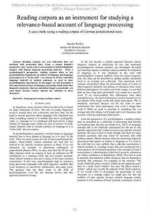 Reading corpora as an instrument for studying a relevance-based account of language processing. A case study using a reading corpus of German jurisdictional texts