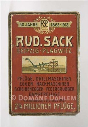 Werbeschild für "50 Jahre Rudolph Sack"