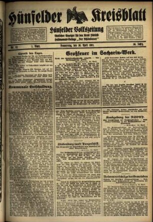 Erste Ausgabe vom Donnerstag, den 30. April 1931.