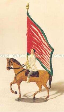 Zinnfiguren Festumzug "Tag der Deutschen Kunst": Reiter auf braunem Pferd mit Standarte
