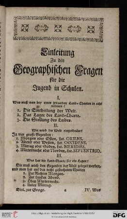 Einleitung zu den geographischen Fragen für die Jugend in Schulen