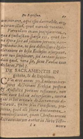 De Sacramentis In genere, & de Baptismo.