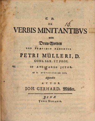 De Verbis Minitantibus : = Von Drau-Worten