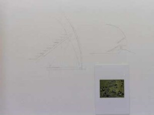 Installation mit Architekturzeichnung und Fotografien