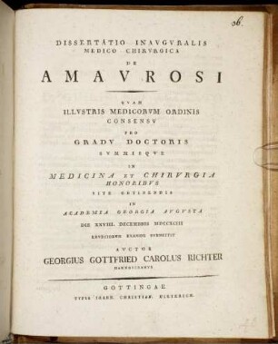 Dissertatio Inauguralis Medico-Chirurgica De Amaurosi : Die XXVIII. Decembris MDCCXCIII