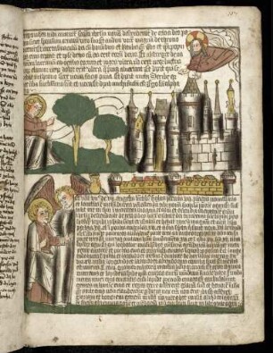 Johannes und das neue Jerusalem (Apc. XXI, 1-6); Ein Engel mit Gefäß beschreibt Johannes das neue Jerusalem (Apc. XXI, 9-27).
