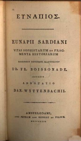 Eunapii Sardiani Vitas Sophistarum Et Fragmenta Historiarum. 1