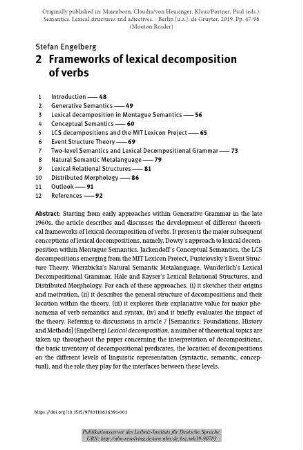 Frameworks of lexical decomposition of verbs