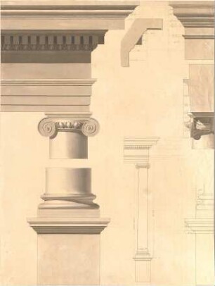 Gärtner, Friedrich von; Jon. Säulenkapitell - Ansicht, Schnitt, Details