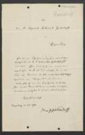 Brief von Hugo von Walderdorff an Regensburgische Botanische Gesellschaft