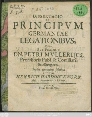 Dissertatio De Principum Germaniae Legationibus