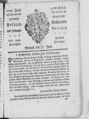 25tes Stück, Ausgabe vom 17. Junii 1772