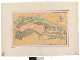 Grundriss von der Stadt Geithen, Handzeichnung, um 1680 : Geithen : [Grundriss]. - [S.l.] , [um 1680?]. - 1 Kt. : kolor. Handzeichng. ; 53 x 32 cm