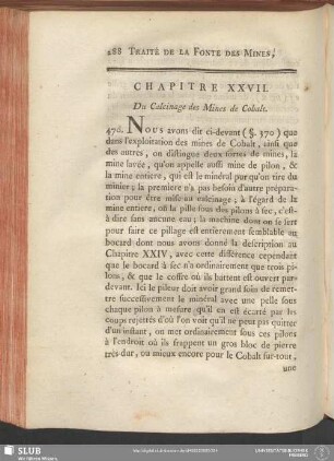Chapitre XXVII. Du Calcinage des Mines de Cobalt