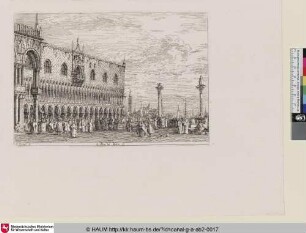 La Piera del Bando V. [Ansicht vom Fuße des Markusturms in Richtung San Giorgio Maggiore; die linke Bildhälfte vom Dogenpalast bestimmt]