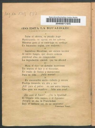 ¿Do esta la igualdad? : Al autor de "El porvenir de nuestros hijos"